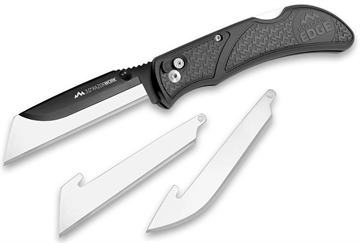 Picture of Outdoor Edge Razorwork, Folding Knife, Plain Edge, 3" Blades, Black Oxide Finish, 420J2 Stainless Steel, Gray Handle, Includes (2) Utility Blades and (1) Drop Point Blade RW30-60C