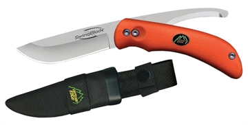 Picture of Outdoor Edge SwingBlaze, Fixed Blade Knife, Plain Edge, Aus-8 Stainless Steel, Orange Handle, 3.6" Skinning Blade and 3.2" Gutting Blade, Includes Nylon Sheath SZ-20NC