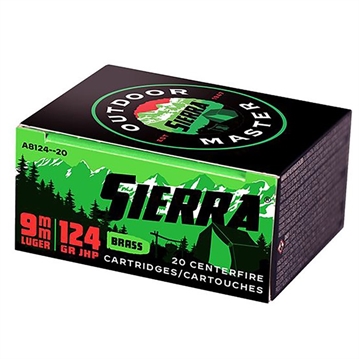 Picture of Sierra Bullets Outdoor Master 9mm Luger124 GR JHP Spotsmaster 20rd pack A8124--20 A8124-20