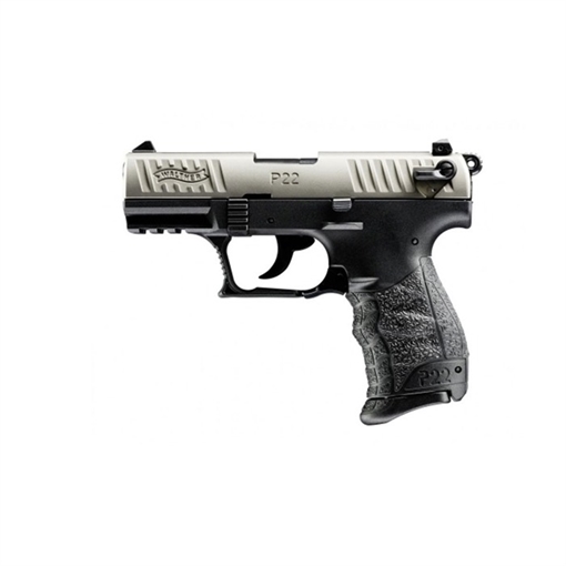 Picture of Walther Arms P22 Q 22 LR 10+1 3.42" Steel/Threaded Barrel Nickel Serrated/Steel Slide, Black Polymer Frame w/Picatinny Rail, Black Interchangeable Backstrap Grips 5120725