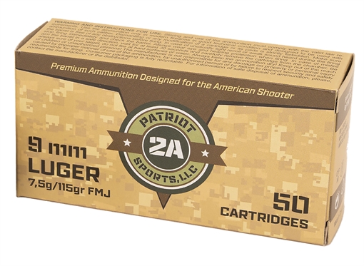 Picture of PATRIOT SPORTS LLC 9mm 115gr Full Metal Jacket 50 Per Box/20 Case P9MM115F