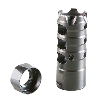 Picture of Patriot Ordnance Factory Triple Port Muzzle Brake Black Nitride Steel with 1/2"-28 tpi Threads for 223 Rem, 5.56x45mm NATO AR-Platform 00308
