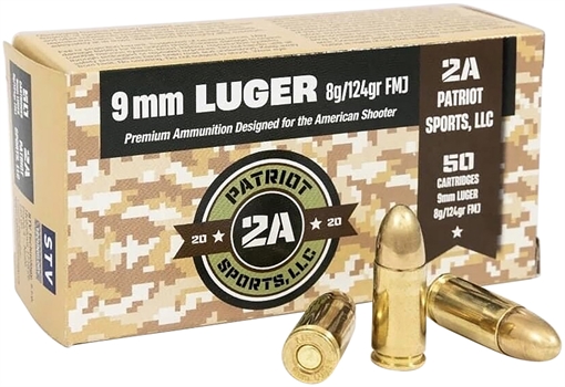 Picture of PATRIOT SPORTS LLC 9mmLuger 124gr Full Metal Jacket 50 Per Box/20 Case P9MM124F