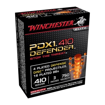 Picture of Winchester Ammunition Defender, Supreme Elite, 410 Gauge, 3" Buckshot, 3 Defense Discs, 12 BB Pellets, 10 Round Box S413PDX1