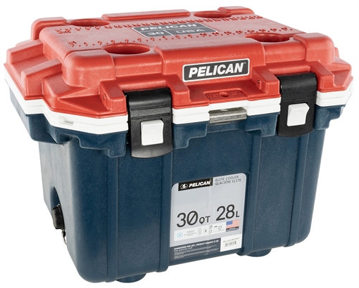 Picture of Pelican Personal Cooler Elite Red/White/Blue Polypropylene 30 QT 30Q5BLUREDWHT