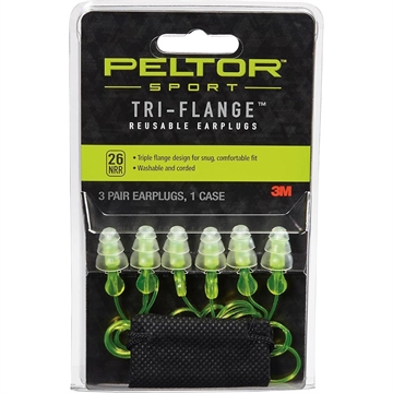 Picture of Peltor Sport Tri-Flange Corded Reusable Earplugs 26dB Neon Yellow 3/ct 97317-7DC
