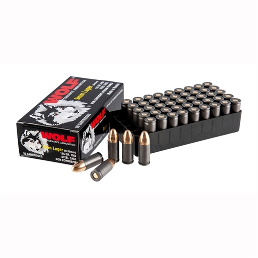 Picture of WOLF AMO 9MM 115GR FMJ STEEL CASE 50-RD BOX (20 BOXES PER CASE) 919WFMJ