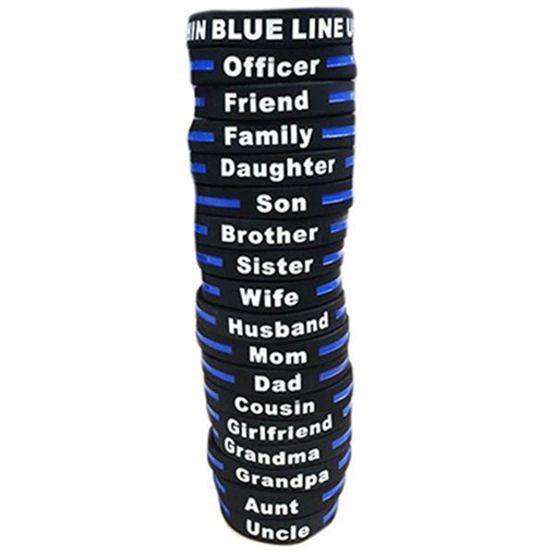Picture of Thin Blue Line Personalized - Thin Blue Line Silicone Bracelet, Dad, 8 Inch TBL-DAD-BR