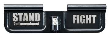 Picture of Phase 5 Weapon Systems Ejection Port Door AR-15 Black Parkerized Steel 3.10" Engraved "Stand & Fight" EPCSTAND