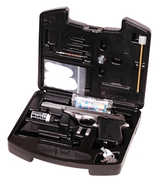 Picture of Phoenix Arms HP Deluxe Range Kit 22 LR 10+1 3"/5" Vent Rib Barrels, Satin Nickel Serrated Slide & Steel Frame, Black Polymer Grip Includes Locking Case DRM2ANB