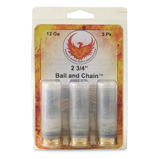 Picture of Phoenix Rising Ball & Chain Shotshells 2- 60 Cal Balls Connected with 6'' Cable 12ga 2-3/4" 1200 fps 5/ct PR-BALL AND CHAIN