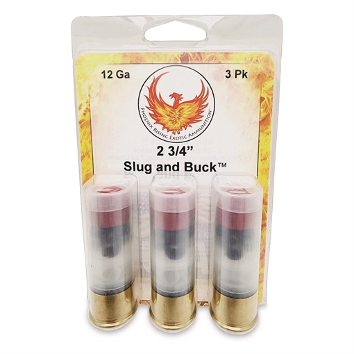 Picture of Phoenix Rising Slug & Buck Shotshell 12ga 2-3/4" FSJ 7/8oz Slug & 6-00 Buckshot 1225 fps 3/ct PR-SLUG AND BUCK