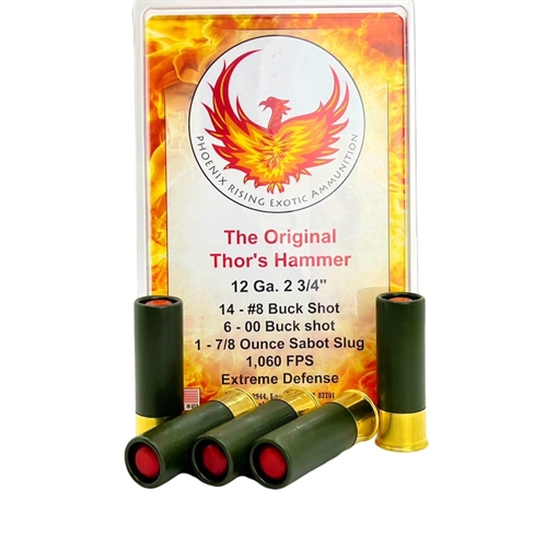 Picture of Phoenix Rising Original Thor's Hammer Shotshell 12ga 2-3/8" 14-#8 Buckshot 6-00 Buckshot 1-7/8oz Slug 5/ct PR-THORS HAMMER