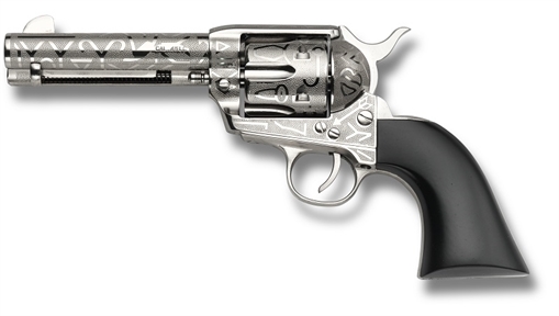 Picture of EMF DEX CATTLEBRAND SA REV 45 LC 4 3/4 INCH NICKEL ENGRAVED ULTA BLK VARNWOO GRIP GW45NECB434NMUB HF45HOG434NM