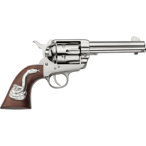 Picture of Pietta Pietta 1873 Wild West Revolver 45 Long Colt 4.75 in. Nickel Walnut Grip w/Snake GW45WW434NMSN