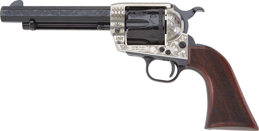 Picture of Pietta 1873 GW2 Deluxe Alchimista III 45 Colt (LC) 6rd 5.50" Overall Blued Engraved Steel with Checkered Walnut Army Grip GW45ALO512NMCW