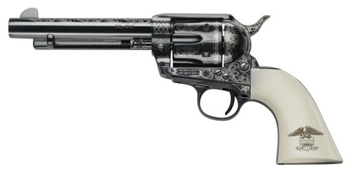 Picture of Pietta 1873 GW2 Liberty 45 Colt (LC) 6 Shot, 4.75" Blued Engraved Steel Barrel, Cylinder, Frame & Hammer, Ultra Ivory Grip w/Engraved Liberty Eagle GW45LLE434NMUI