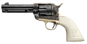 Picture of Pietta Great Western II Deadman's Hand 357 Mag 6rd 4.75" Blued Octagon Steel Barrel & Cylinder, Color Case Hardened Steel Frame, White Polymer w/Aces & Eights Grip, Exposed Hammer GW357DMH434NMAE