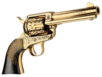 Picture of Pietta Pietta Keeper of the Plains Revolver 45 Colt 4.75 in Gold w/Engraved FM/BRL/CYL 6 rd. PFI45KOP434EP