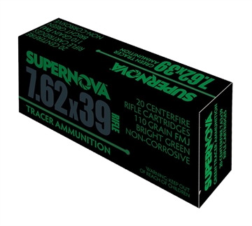 Picture of SUPERNOVA AMMUNITION AMO 7.62X39MM 110GR FMJ GREEN TRACER 20RD ( 10 BOXES PER CASE ) PMSN762G