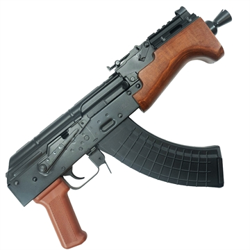 Picture of PIONEER ARMS ARMS 7IN MICRO HELLPUP CLASSIC AK PISTOL IN 7.62X39 ORANGE POLYMER GRIP WOOD HANDGUARD INTEGRATED ALUMINUM PICATINNY TOP RAIL SHORT KRINKOV STYLE MUZZLE DEVICE 30RD AK0031-K-W AK0031-K-W AK0031KW