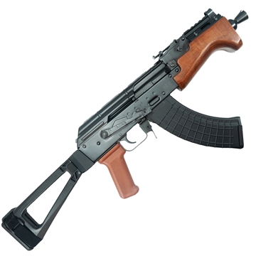 Picture of PIONEER ARMS ARMS 7IN MICRO HELLPUP CLASSIC BRACED PISTOL WOOD AK 7.62X39 ORANGE POLYMER GRIP WOOD HANDGUARD PICATINNY TOP RAIL SB TACTICAL AKTF SIDE FOLDING PISTOL BRACE SHORT KRINKOV STYLE MUZZLE DEVICE 30RD AK0031-K-AKTF-W AK0031-K-AKTF-W AK0031KAKTFW