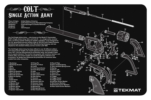 Picture of TekMat TEKR17SAA Cleaning Mat Black/White Rubber 11"x17" Colt Revolver Army Parts Diagram TEKR17SAA TEK-R17-SAA