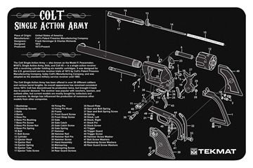 Picture of TekMat  Cleaning Mat Black/White Rubber 11"x17" Colt Revolver Army Parts Diagram  TEK-R17-SAA