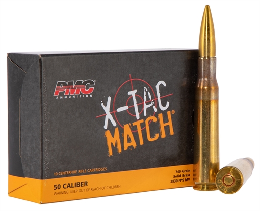 Picture of PMC X-TAC Match .50 BMG Rifle Ammo - 740 Grain | Solid Brass | 10rd Box 50XM