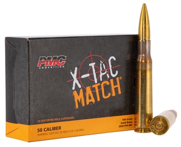 Picture of PMC X-TAC Match .50 BMG Rifle Ammo - 740 Grain Solid Brass 10rd Box 50XM