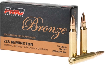 Picture of PMC Bronze 223Rem 55gr Full Metal Jacket Boat Tail 20 Per Box/50 Case 223A