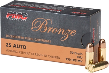 Picture of PMC Ammunition Bronze, 25 ACP, 50 Grain, Full Metal Jacket, 50 Round Box 25A