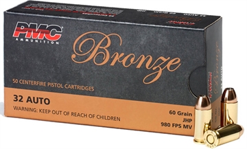 Picture of PMC Ammunition Bronze, 32ACP, 60 Grain, Jacketed Hollow Point, 50 Round Box 32B