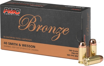 Picture of PMC Bronze 40S&W 180gr Full Metal Jacket Flat Point 50 Per Box/20 Case 40E