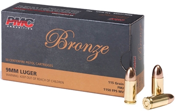 Picture of PMC Ammunition Bronze 9MM, 115 Grain, Full Metal Jacket, 50 Round Box 9A