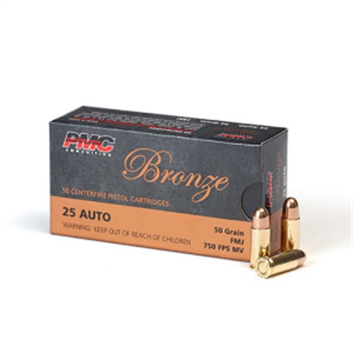 Picture of PMC Bronze .25 ACP Handgun Ammo - 50 Grain | FMJ 25A