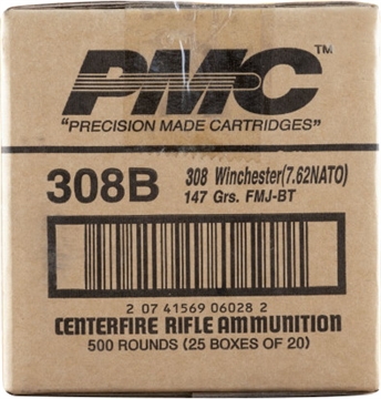 Picture of PMC Bronze .308 Winchester Rifle Ammo - 147 Grain FMJ-BT 500rd Case 308B