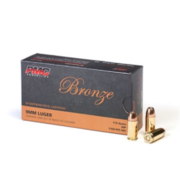 Picture of PMC Bronze 9mm Luger Handgun Ammo - 115 Grain | JHP PMC-9B