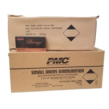 Picture of PMC Bronze Battle Pack 9mm Luger Handgun Ammo - 115 Grain FMJ 900rd (3 Battle Pack) Case 9A-BP