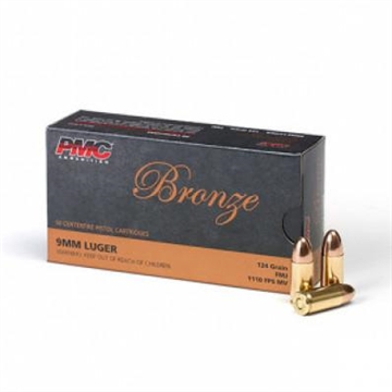Picture of PMC Bronze Handgun Ammunition 9mm Luger 124 gr FMJ 1110 fps 1000/ct 9GC