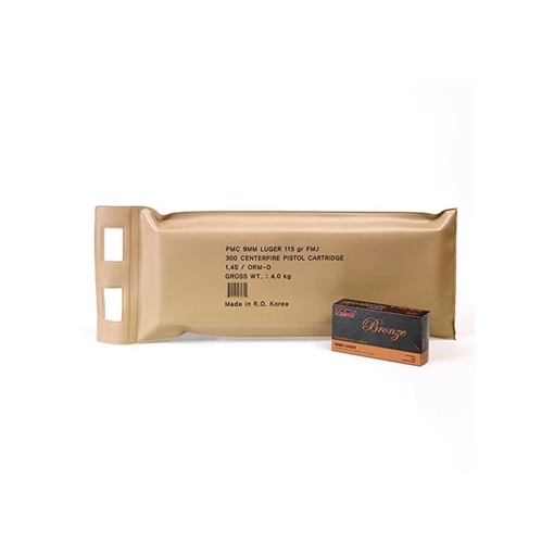 Picture of PMC Handgun Ammunition Battle Pack 9mm Luger 115 gr FMJ 1150 fps 300/ct (6 Box Battle Pack) 9A-BP 9ABP