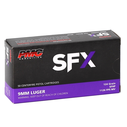 Picture of PMC SFX 9mm Luger Handgun Ammo - 124 Grain | SFHP | 50rd Box 9SFX
