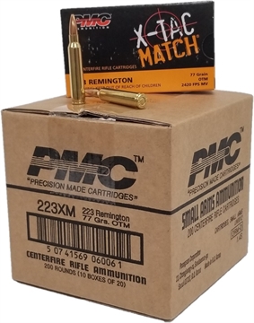 Picture of PMC X-TAC Match .223 Remington Rifle Ammo - 77 Grain | OTM | 200rd Cube 223XM