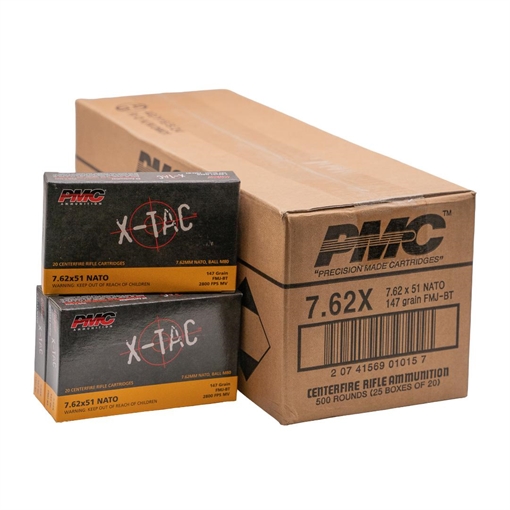 Picture of PMC X-Tac Rifle Ammunition 7.62X51 NATO 147gr FMJ-BT 2800 fps 500/ct Case(25-20/ct) 7.62X CASE