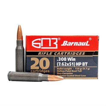 Picture of Barnaul Ammunition 308 WINCHESTER 150GR HOLLOW POINT 20/BOX BRN 308WIN HPBT150