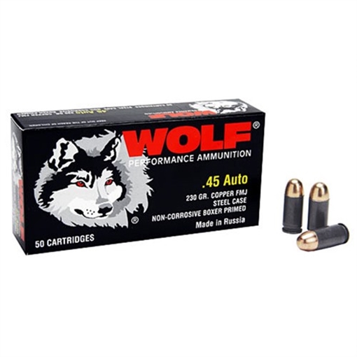 Picture of WOLF AMO 45 AUTO 230GR FMJ STEEL CASE 50-RD BOX (10 BOXES PER CASE) 45FMJ