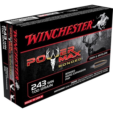 Picture of POWER MAX BONDED AMMO 243 WINCHESTER 100GR BONDED X2432BP