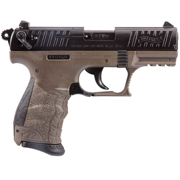 Picture of Walther P22-CA, Double Action/Single Action, Semi-automatic, Polymer Frame Pistol, Compact, 22LR, 3.4" Barrel, Flat Dark Earth Frame with Black Slide, Adjustable Sights, 10 Rounds, 2 Magazines, California Compliant 5120363