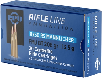 Picture of PPU 8X56R MANNLICHER 208GR FMJ 20RD 10BX/CS PP856F