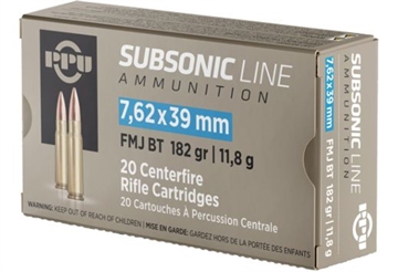 Picture of PPU Subsonic 7.62x39mm 182gr Full Metal Jacket Boat Tail 20 Per Box/50 Case PPS76239